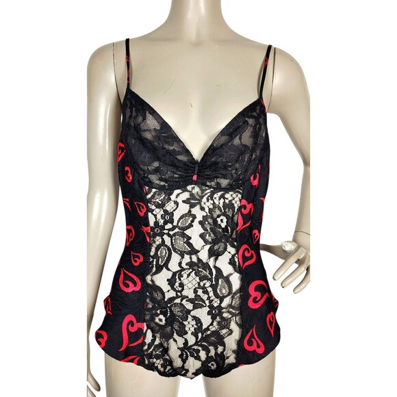 VTG Gold Label Victoria Secret Flirty Silk Lace Heart Brocade Teddy Lingerie NEW - Picture 2 of 11